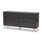 Kelson Modern 6-Drawer Dresser in Dark Grey and Gold Finished Wood, Stylish Storage for Bedroom or Living Room