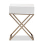 Patricia Modern End Table White Finished Wood with Brass Effect Metal 1-Drawer Design for Stylish Living Room or Bedroom Decor