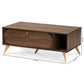 Edel Coffee Table Mid-Century Modern Walnut Brown with Gold Finished Wood Accents