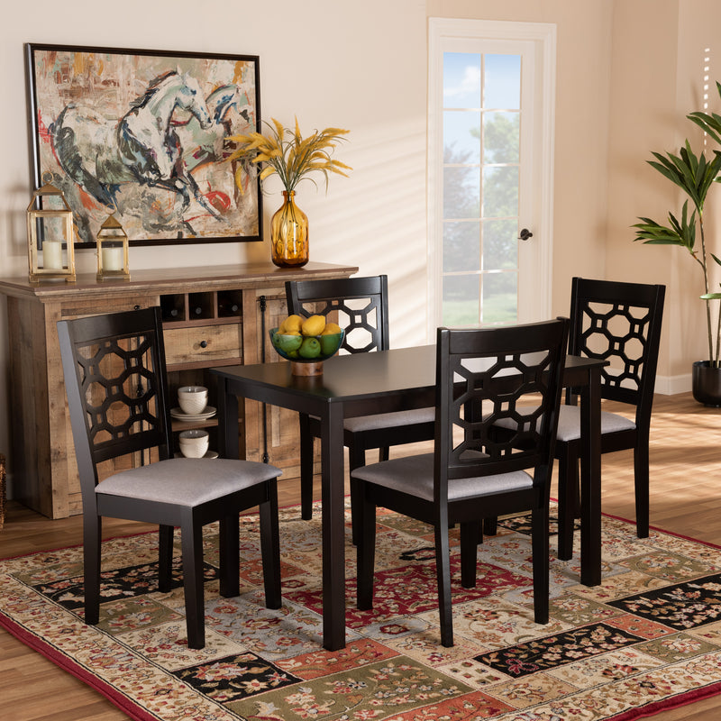 Henry Dining Set Modern Contemporary Grey Fabric Upholstered Dark Brown Finished Wood 5-Piece