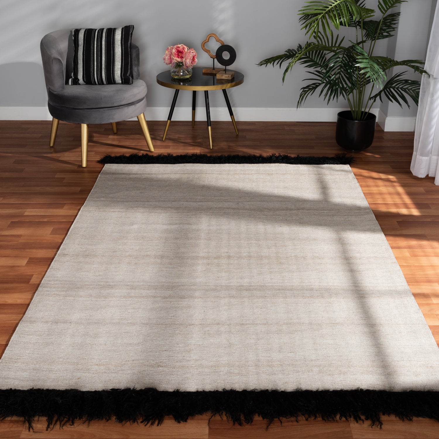 Dalston Area Rug Modern and Contemporary Beige and Black Handwoven Wool Blend