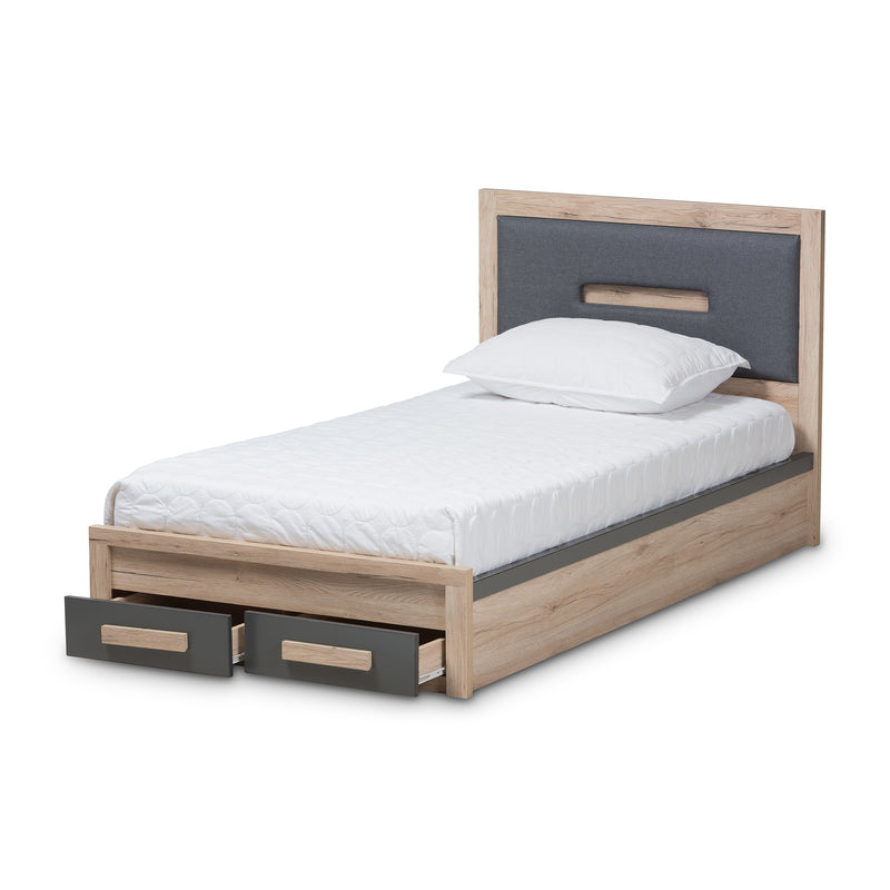 Pandora Twin Size Storage Platform Bed Modern Dark Grey and Light Brown Two-Tone Design with 2 Drawers for Enhanced Organization