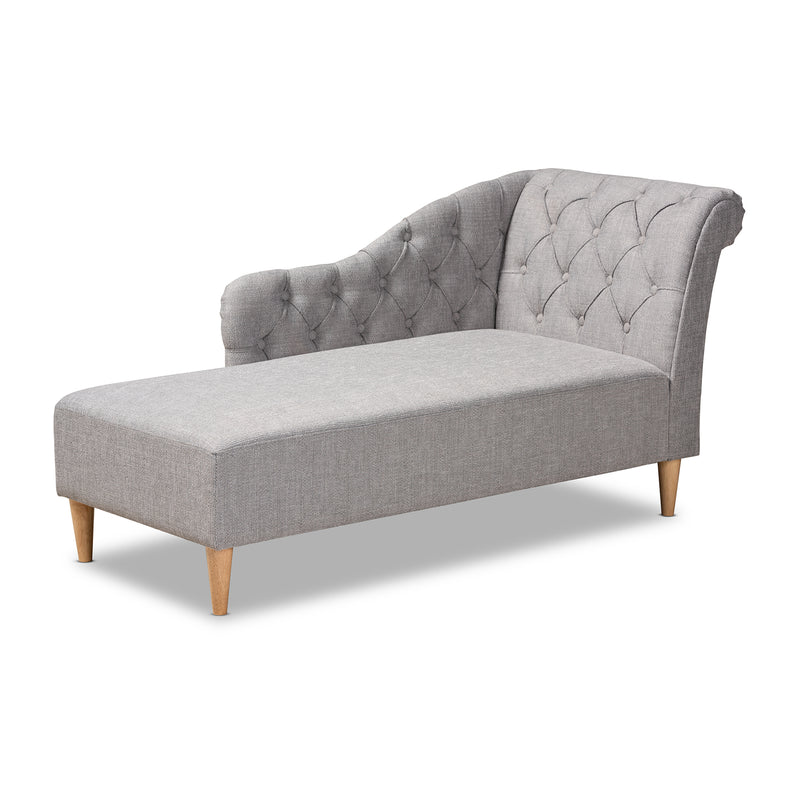 Emeline Chaise Lounge Modern and Contemporary Beige Fabric Upholstered Oak Finished