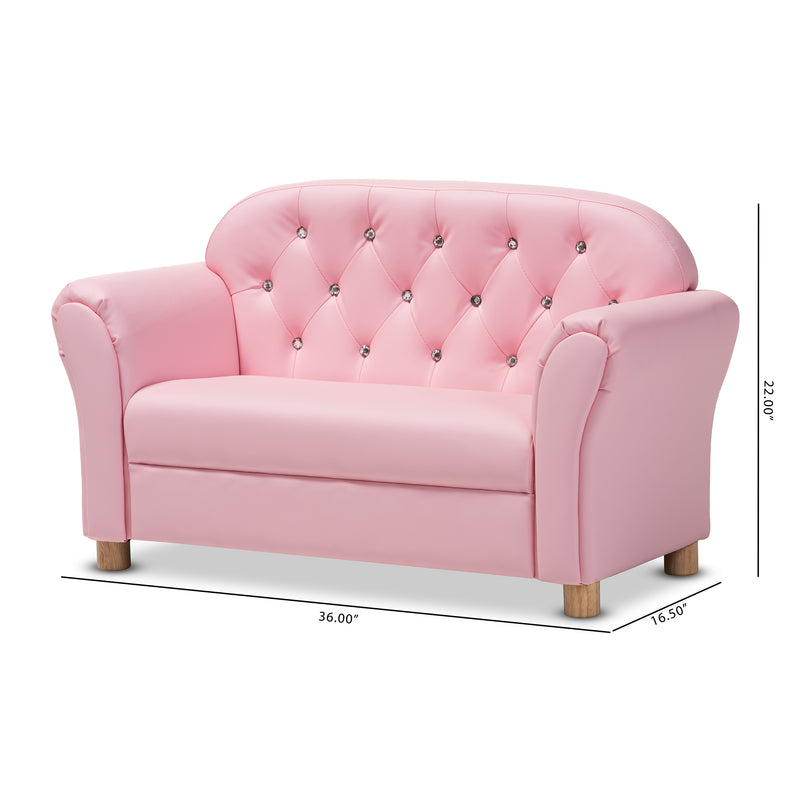 Gemma Kids Loveseat Modern Pink Faux Leather 2-Seater Sofa for Children