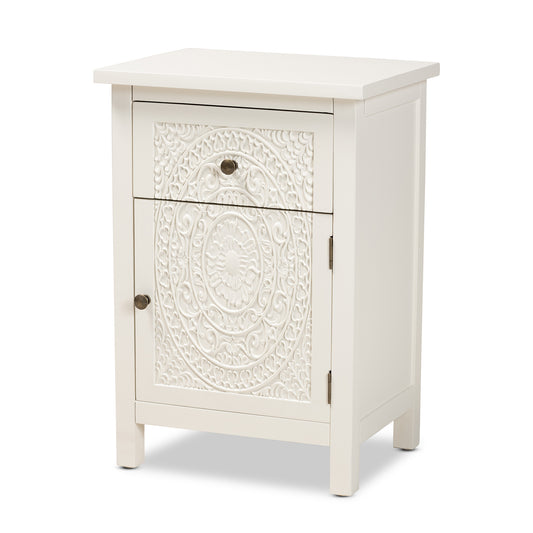 Lambert Classic Traditional End Table White Finished Wood with 1 Drawer for Living Room or Bedroom Storage