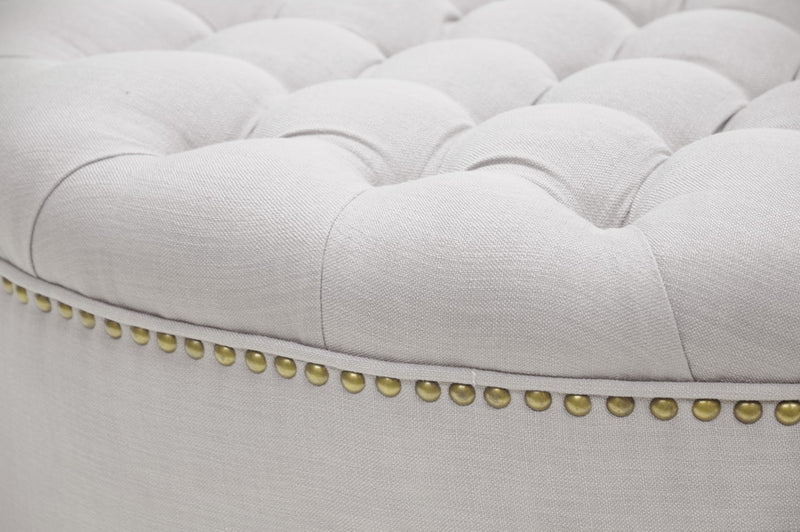 Iglehart Ottoman Beige Linen Modern Tufted