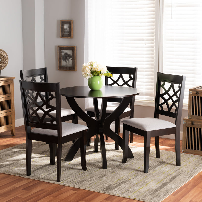 Sandra Dining Set Modern Contemporary Grey Fabric Upholstered Dark Brown Finished Wood 5-Piece