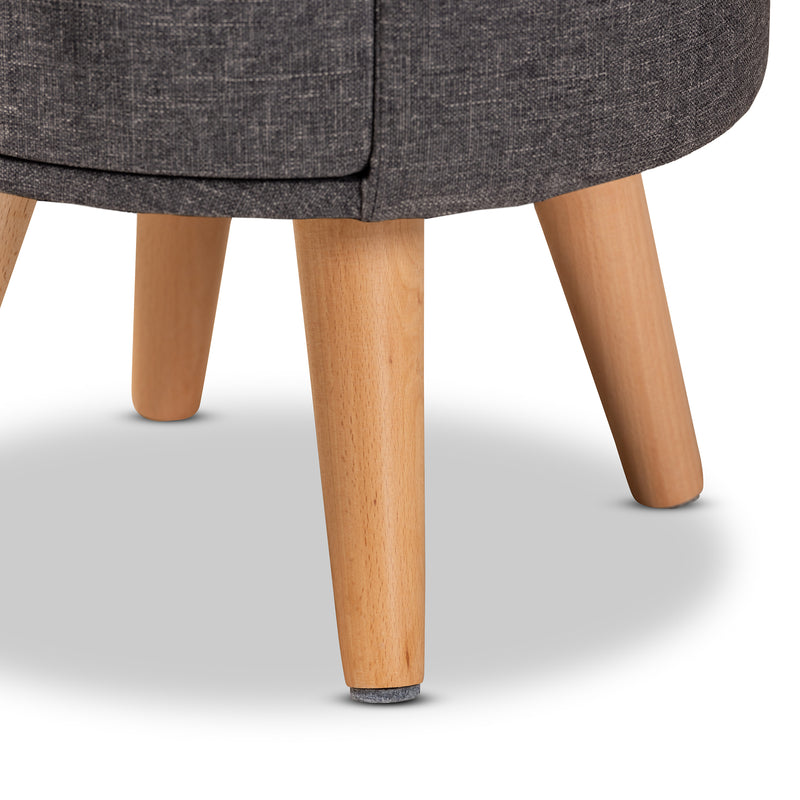 Rocco Ottoman Stool - Modern Dark Grey Fabric Upholstered with Oak Brown Wood and 1 Storage Drawer