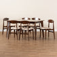 Daria 7-Piece Dining Set in Mid-Century Modern Style with Cream Upholstery and Dark Brown Wood Finish