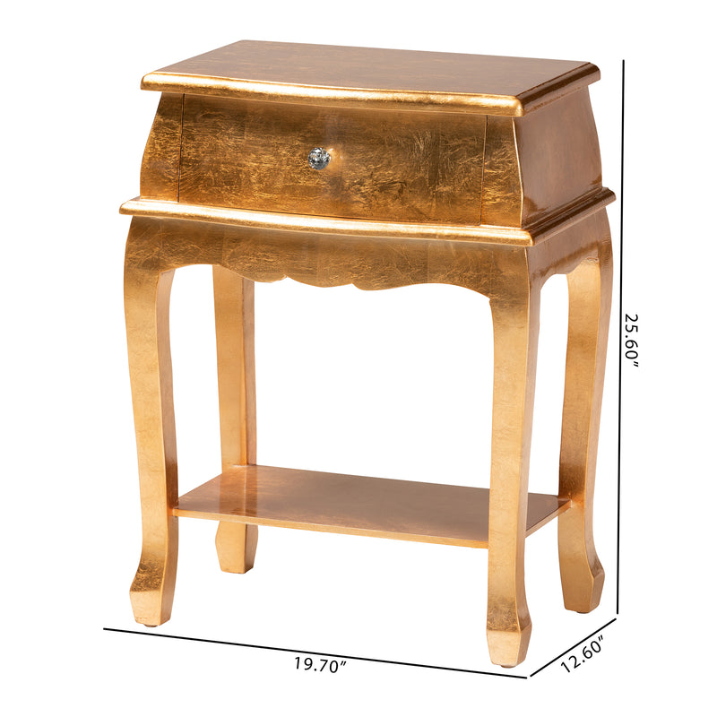 Harriet End Table Classic and Traditional Gold Finished Wood 1-Drawer