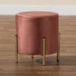 Thurman Ottoman Contemporary Glam and Luxe Pink Velvet Fabric Upholstered with Gold Finished Metal