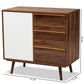 Grover Sideboard Mid-Century Modern Two-Tone Cherry Brown and White Wood 1-Door Buffet for Stylish Storage and Display