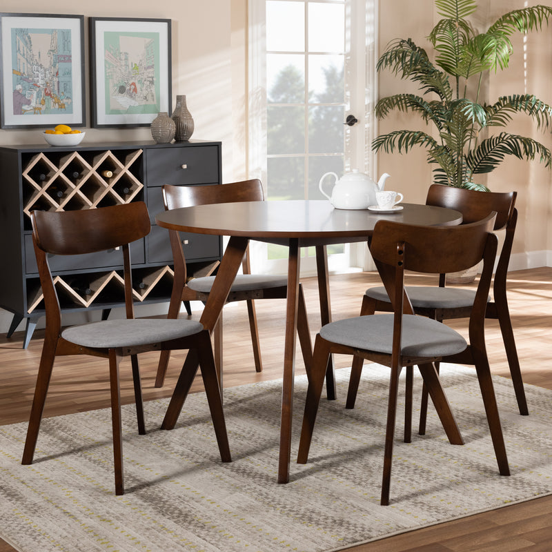 Rika Dining Set Mid-Century Modern Transitional Light Beige Fabric Upholstered Walnut Brown Finished Wood 5-Piece