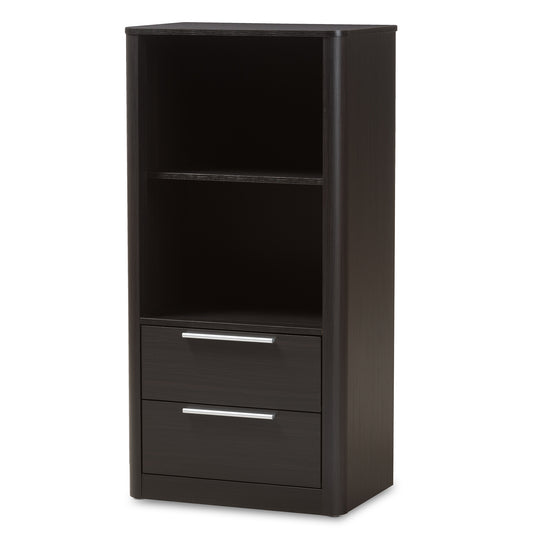 Carlingford Bookcase Modern Espresso Brown Finished Wood 2-Drawer Storage Solution for Home or Office