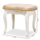 Gabrielle Vanity Ottoman Traditional French Country Style Upholstered in Sand Velvet with White-Finished Wood Frame