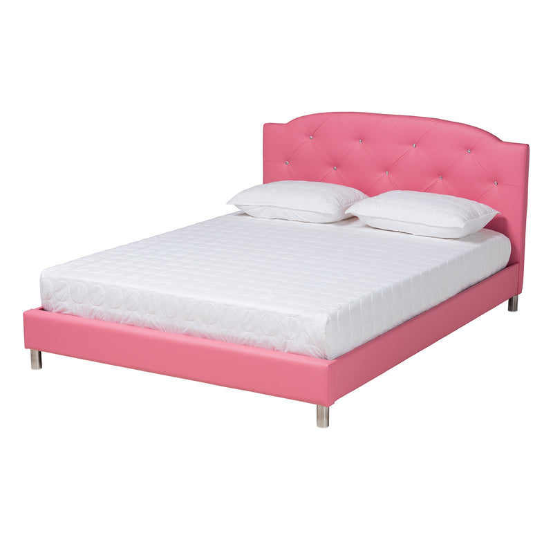 Canterbury Bedroom Set - Contemporary Glam Pink Faux Leather Upholstered 3-Piece