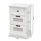 Pratt Modern End Table with 3 Drawers, White Wood and Rattan Design for Living Room or Bedroom Storage