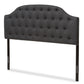 Windsor Queen Size Headboard Modern Dark Grey Fabric Upholstered with Scalloped Button Design and Tufting