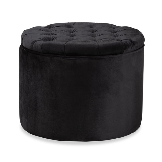 Livana Ottoman Contemporary Glam and Luxe Black Velvet Fabric Upholstered Storage