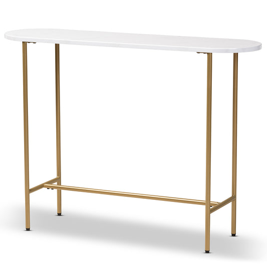 Samuel Modern Console Table Contemporary Gold Finished Metal Faux Marble Top