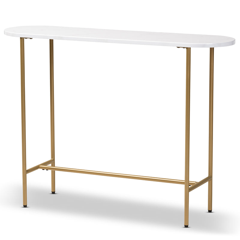 Samuel Modern Console Table Contemporary Gold Finished Metal Faux Marble Top