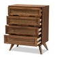 Barrett Mid-Century Modern 4-Drawer Chest in Walnut Brown Wood and Synthetic Rattan for Stylish Storage Solutions