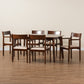 Helene Mid-Century Modern Dining Set 7-Piece Cream Fabric and Dark Brown Finished Wood for Stylish Dining Rooms