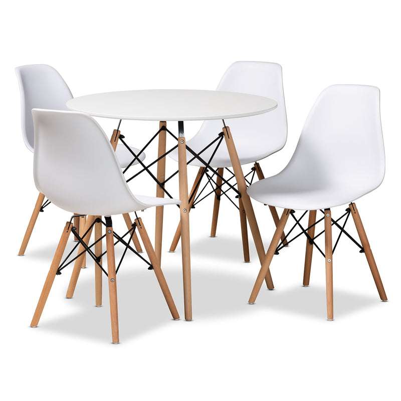 Jaspen 5-Piece Dining Set Modern Contemporary Design White Polypropylene Plastic Oak Brown Finished Wood