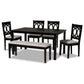 Bennett Dining Set Modern and Contemporary Grey Fabric Upholstered Dark Brown Finished Wood 6-Piece