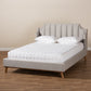 Adelie King Size Wingback Platform Bed in Light Grey Velvet with Walnut Brown Finished Wood