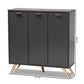 Kelson Shoe Cabinet Modern Dark Grey Wood with Gold Finish 3-Door Storage Solution for Organized Footwear