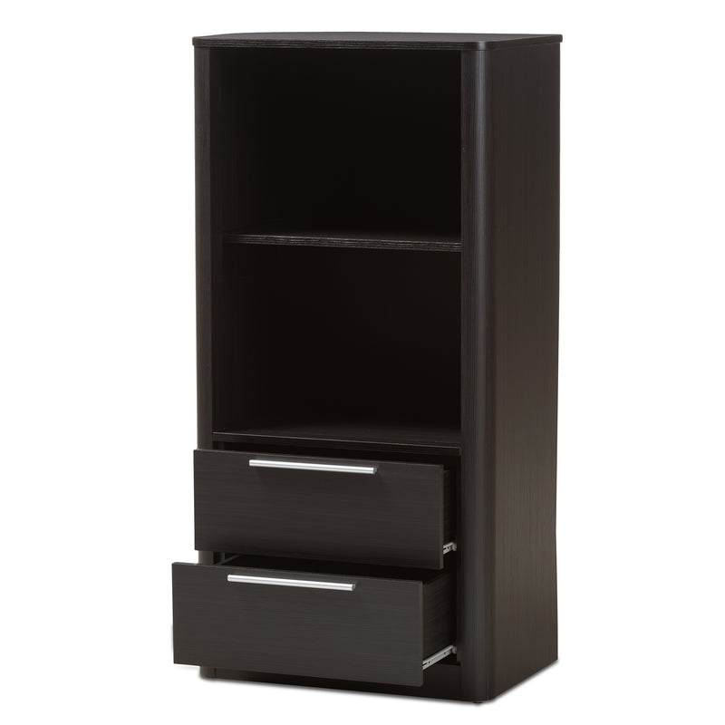 Carlingford Bookcase Modern Espresso Brown Finished Wood 2-Drawer Storage Solution for Home or Office