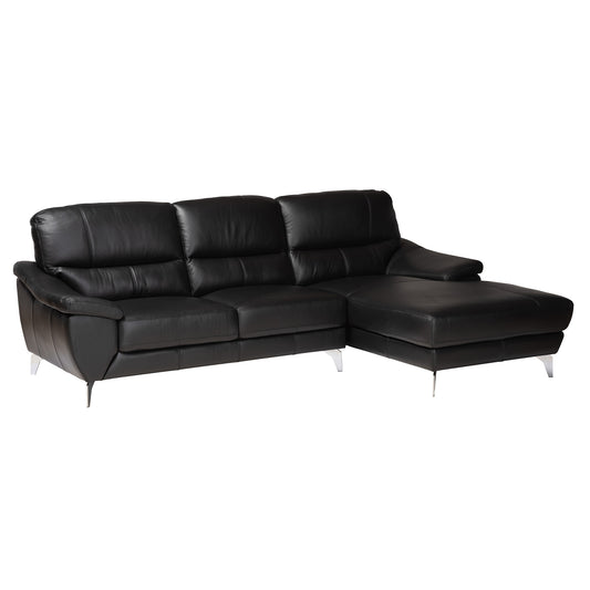 Townsend Sofa Modern Black Full Leather Sectional with Right Facing Chaise