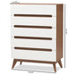 Calypso Mid-Century Modern 5-Drawer Storage Chest in White and Walnut for Stylish Organization and Home Décor