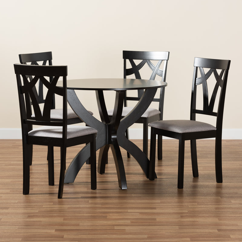 Rasa 5-Piece Dining Set Modern Grey Fabric Chairs with Dark Brown Finished Wood Table