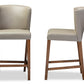 Olivia Pub Stool Set of 2 Mid-century Modern Scandinavian Dark Walnut Wood Grey Faux Leather Upholstery