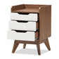 Brighton Nightstand - Mid-Century Modern 3-Drawer Storage in White and Walnut