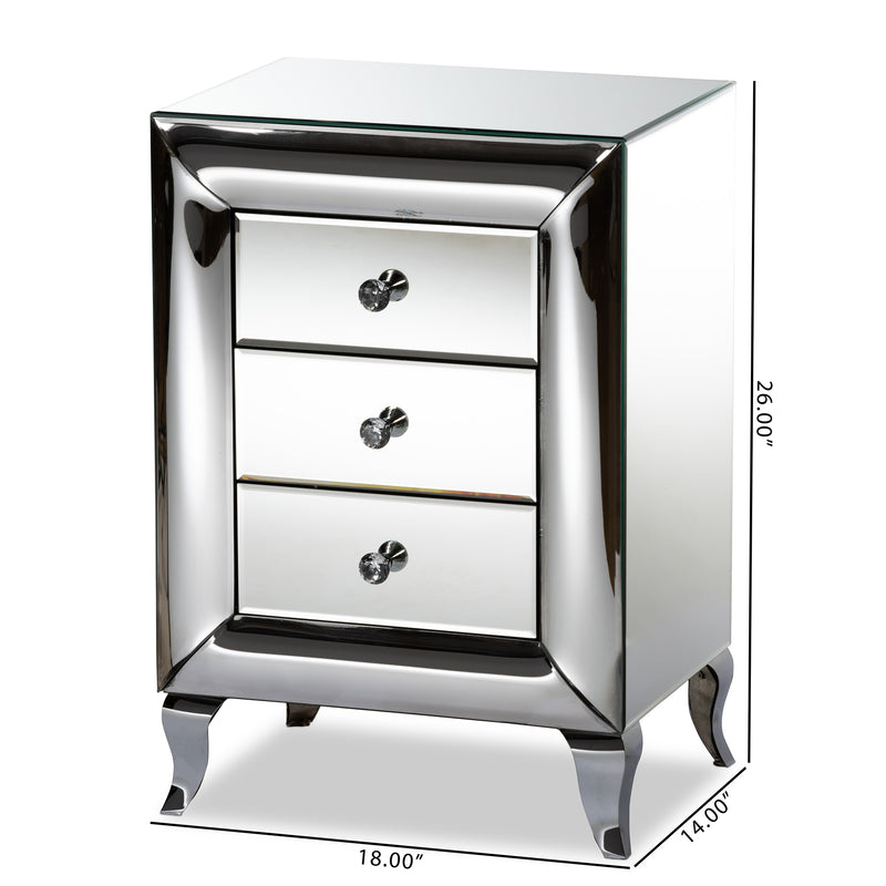 Pauline Mirrored End Table Contemporary Glam Design with 3 Drawers for Stylish Storage and Organization