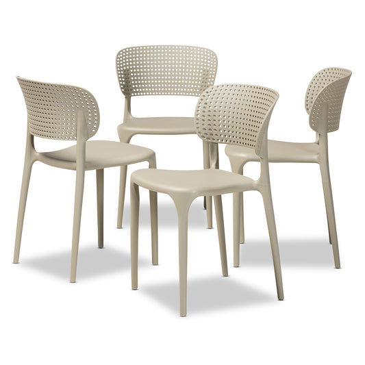 Rae Dining Chair Set Modern and Contemporary Beige Finished Polypropylene Plastic 4-Piece Stackable