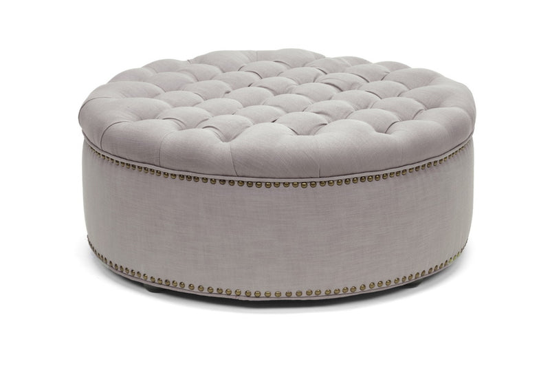 Iglehart Ottoman Beige Linen Modern Tufted