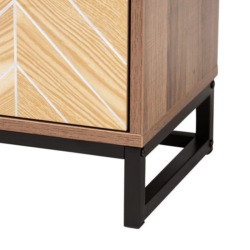 Josephine Storage Cabinet - Mid-Century Modern Design with Two-Tone Walnut and Natural Brown Wood, Black Metal Accents, and 2 Doors for Organization