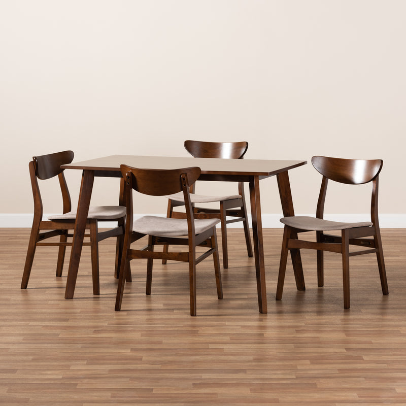 Orion Dining Set Mid-Century Modern Transitional Light Beige Fabric Upholstered Walnut Brown Finished Wood 5-Piece