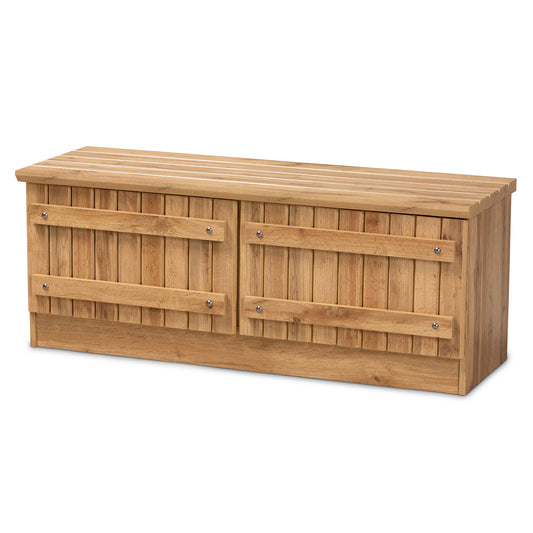 Oswald Storage Bench Modern Farmhouse Style Natural Oak Brown Finish with 2 Doors for Ample Storage Space