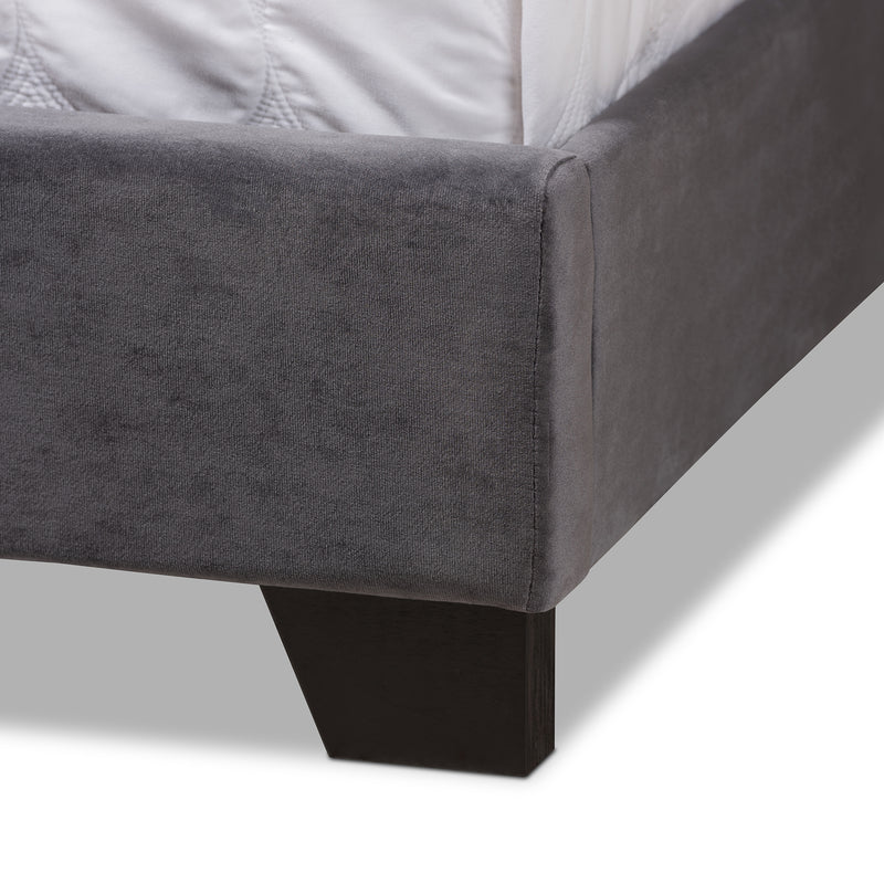 Candace Luxe and Glamour Dark Grey Velvet Upholstered Bed