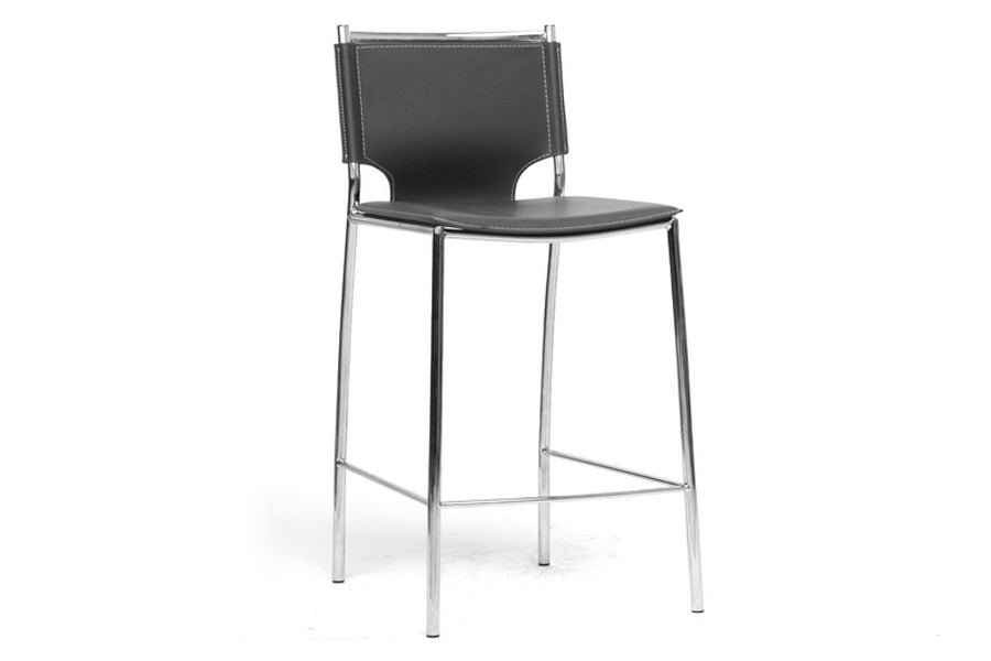 Montclare Modern Counter Stool Set 2-Piece Black Bonded Leather Upholstered Design for Stylish Dining and Kitchen Spaces