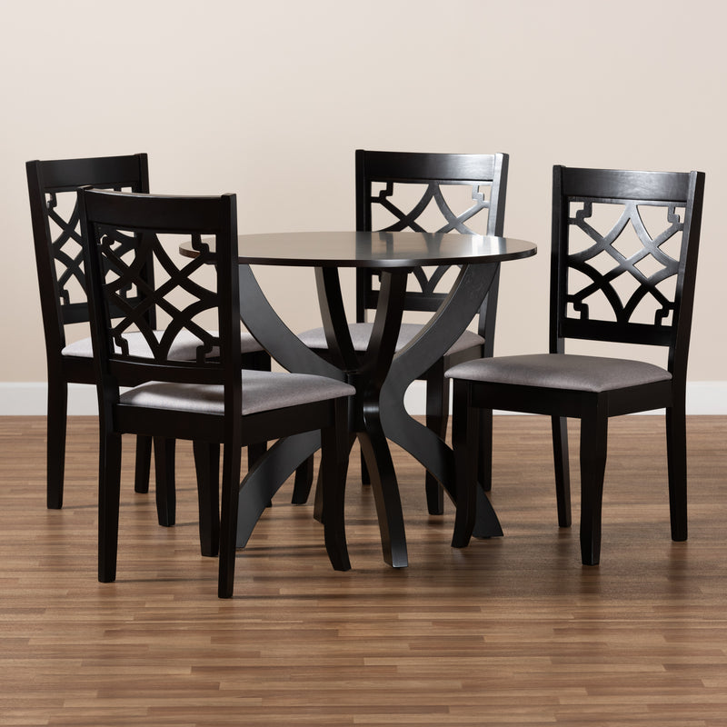 Sandra Dining Set Modern Contemporary Grey Fabric Upholstered Dark Brown Finished Wood 5-Piece