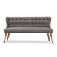 Melody 3-Seater Settee Bench in Mid-Century Modern Style with Grey Fabric and Natural Wood Finish