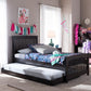 Hevea Twin Size Solid Wood Platform Bed with Dark Brown Finish and Space-Saving Guest Trundle Bed