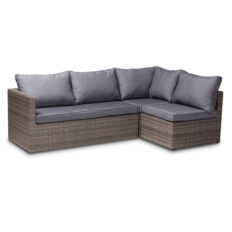 Pamela Outdoor Patio Set - Modern 4-Piece Woven Rattan Furniture with Grey Upholstery and Brown Finish