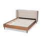 Catarina King Size Wingback Platform Bed Mid-Century Modern Light Beige Fabric Upholstered Walnut Finished Wood Frame